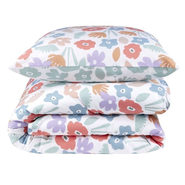 Parure de lit 1 personne 140x200cm coton graphique et fleuri (2 mod&egrave;les)