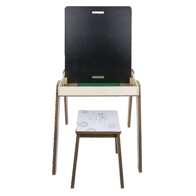 Bureau enfant modulable 3en1 tableau noir bois blanc et tabouret