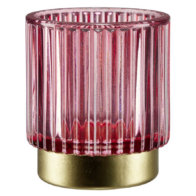 Photophore rond en verre stri&eacute; color&eacute; &Oslash;7xH8cm (3 mod&egrave;les)