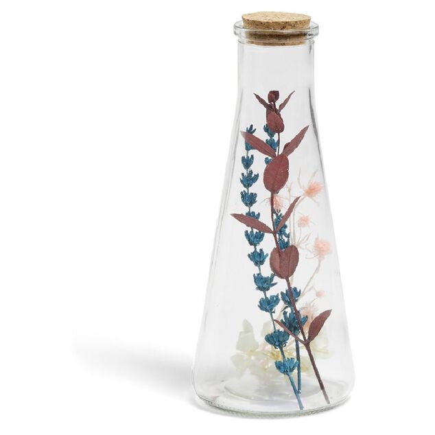 Fleur s&eacute;ch&eacute;e dans verre bouchon li&egrave;ge &Oslash;8xH19cm