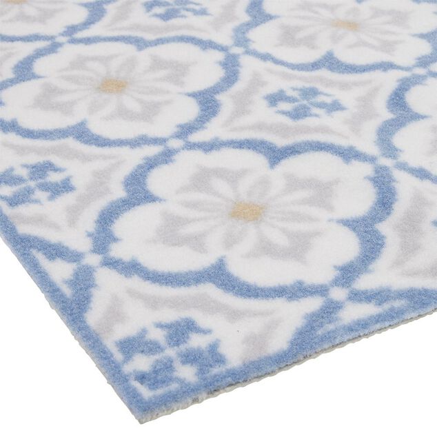 Tapis de cuisine imprimé carreau de ciment bleu et blanc 80x50cm