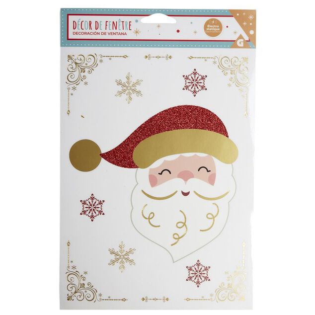 D&eacute;coration fen&ecirc;tre No&euml;l &eacute;lectrostatique rouge et dor&eacute; - 2 mod&egrave;les