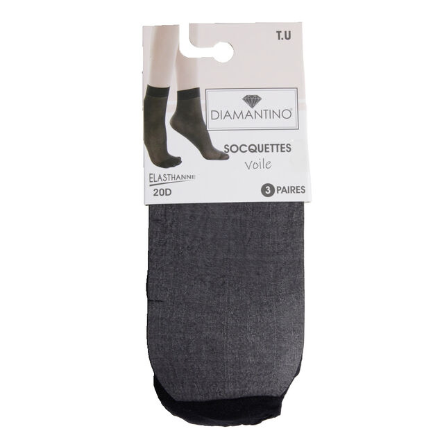 Lot de 3 paires de socquette femme polyamide et tulle noir 20D