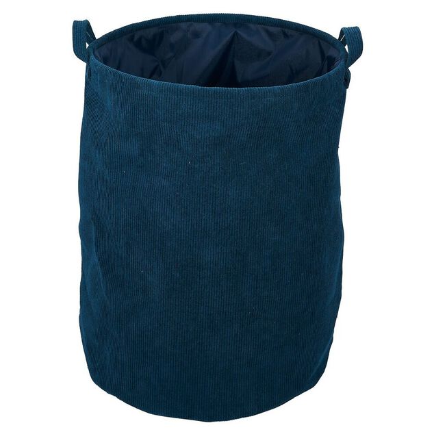 Panier &agrave; linge 56L velours c&ocirc;tel&eacute; bleu