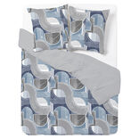 Parure de lit 2 personnes 240x220cm réversible courbe géométrique bleu et gris
