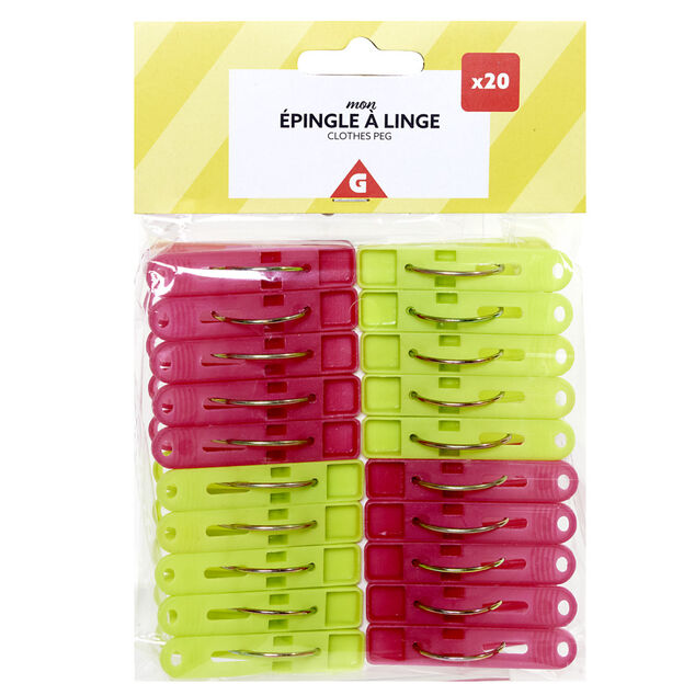 Pince &agrave; linge plastique bleu et rose x20