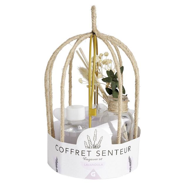 Coffret senteur cage corde fleur séchée lavande Ø14xH24cm