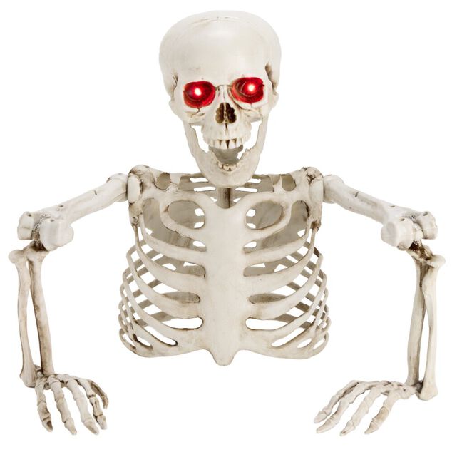 Buste de squelette Halloween yeux rouges lumineux 30x17xH44cm