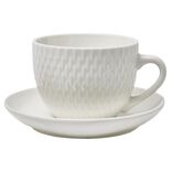 Tasse embossée avec sous-tasse faïence blanc x4