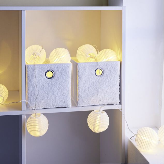 Pani&egrave;re de rangement laine boucl&eacute;e blanc 15x15xH15cm