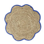 Set de table jonc de mer tress&eacute; et coton forme fleur contour bleu &Oslash;38cm