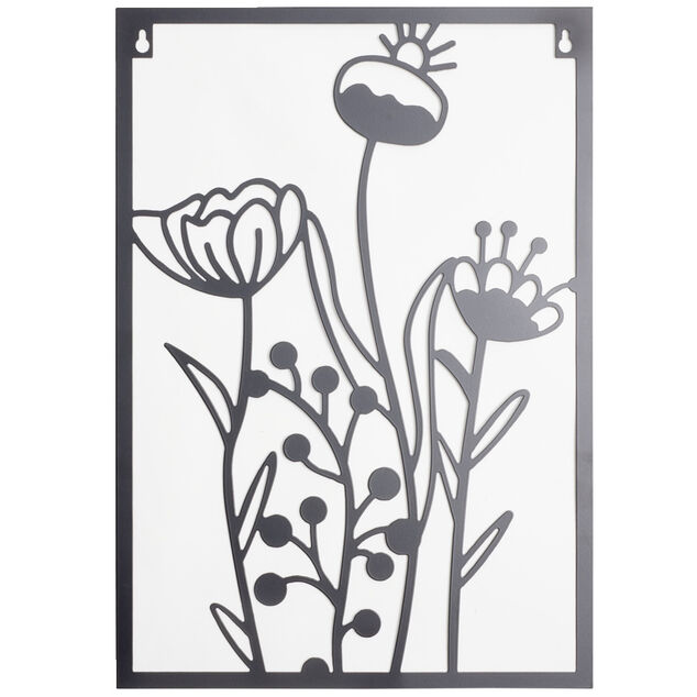 Panneau d&eacute;coratif mural en m&eacute;tal noir motif floral 28xH40cm