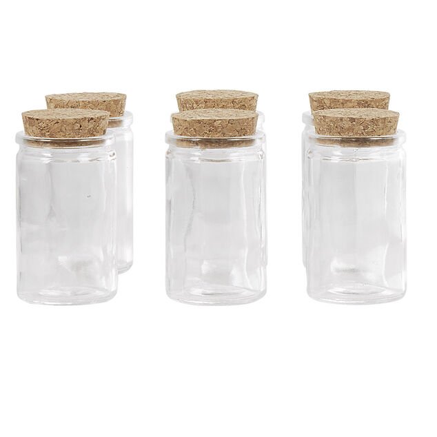 Contenant cylindrique en verre avec bouchon en li&egrave;ge x6