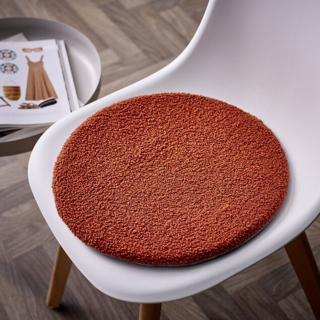 Galette de chaise en tissu bouclette rouge rooibos &Oslash;38 cm