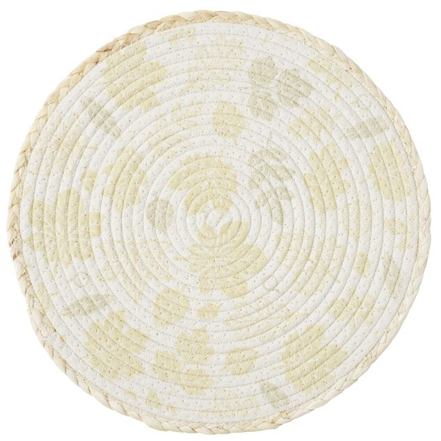 Set de table rond coton motif feuille automne jaune &Oslash;35cm