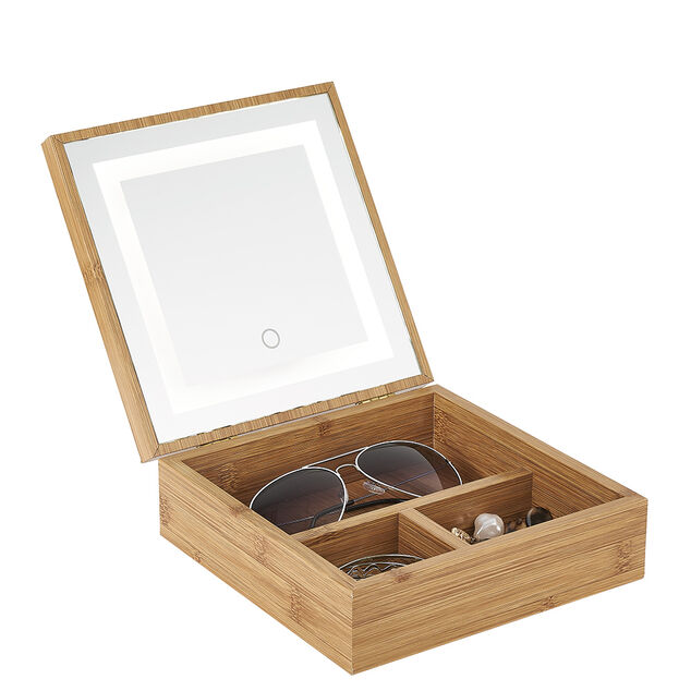 Bo&icirc;te &agrave; bijoux avec miroir &agrave; led en bambou