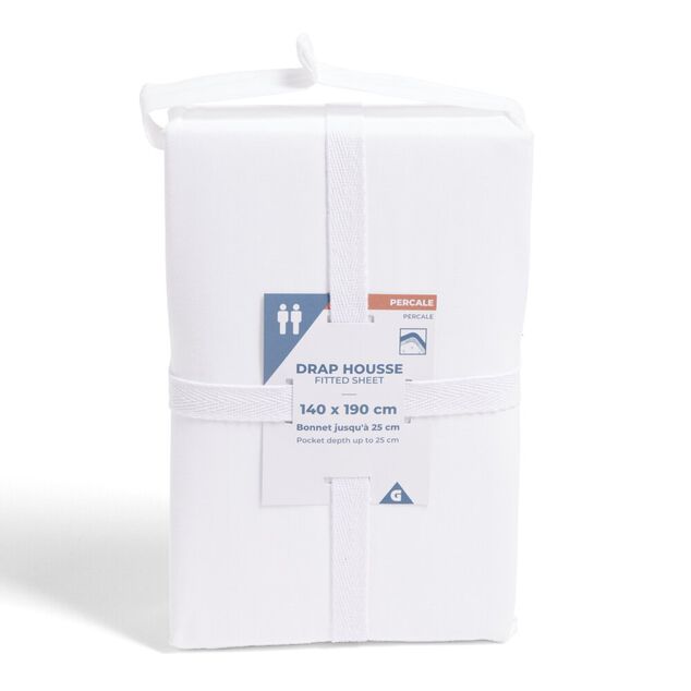 Drap housse 140x190cm 100% coton percale blanc