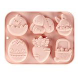 Moule th&egrave;me P&acirc;ques 6 emplacements silicone rose 15x19,5cm