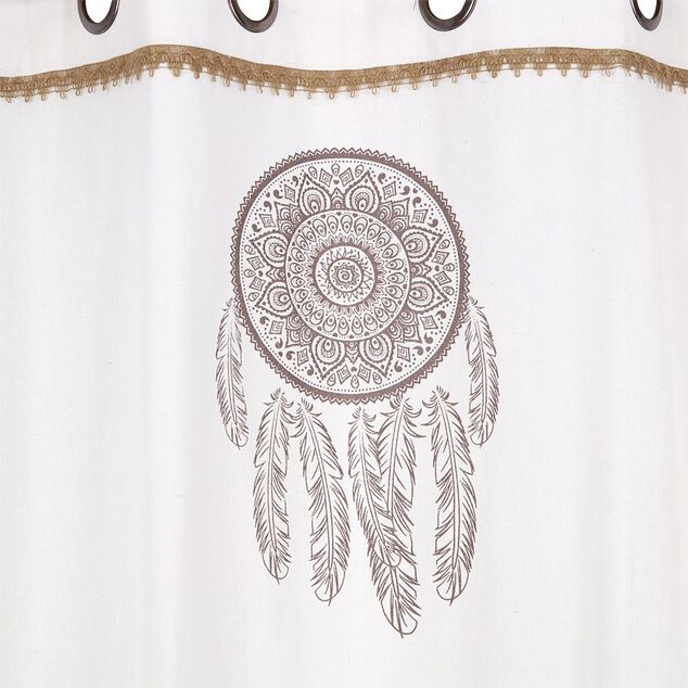 Rideau &agrave; oeillets &eacute;cru frise imitation dentelle 140x240cm - Orylia