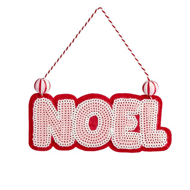 Suspension "Noel" &agrave; sequins rose L17cm