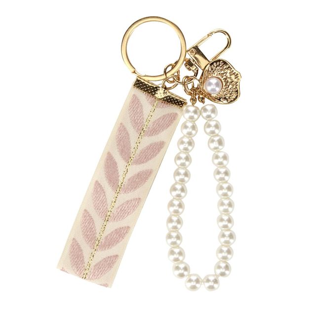 Porte-clé motif feuille et bracelet perle L14cm (2 modèles)