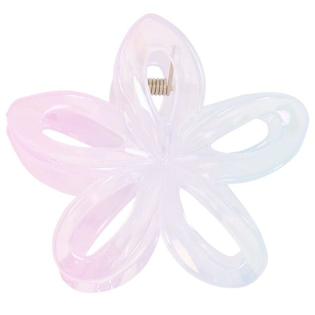 Pince cheveux fleur de tiar&eacute; plastique rose et bleu L10cm