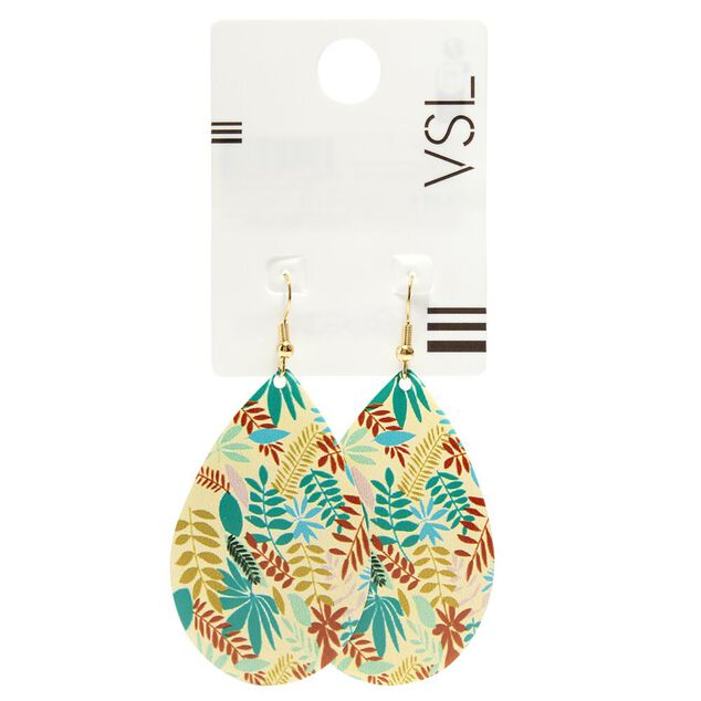 Boucles d'oreilles gouttes métal et bois motif tropical