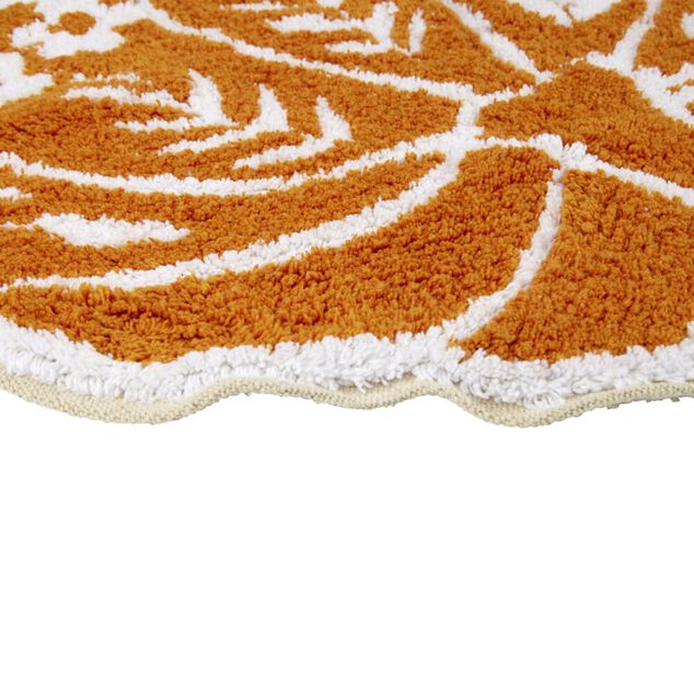 Tapis forme citrouille motif floral orange et blanc &Oslash;60cm