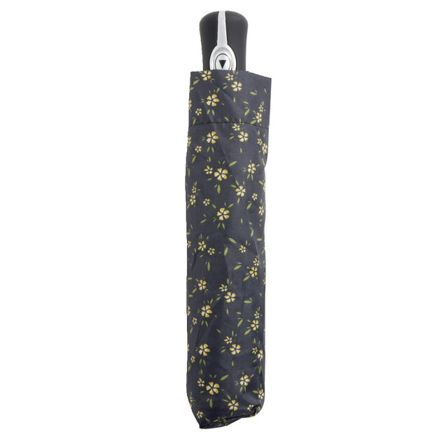 Parapluie pliable automatique uni noir et fleur jaune L24cm