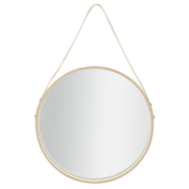 Miroir rond en mdf avec sangle en simili naturel &Oslash;30 cm