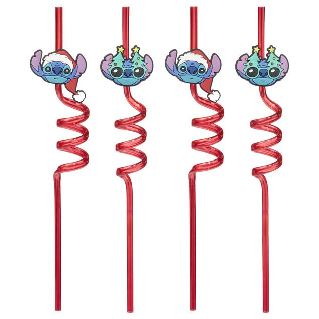 Paille torsad&eacute;e r&eacute;utilisable x4 Disney Stitch No&euml;l