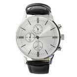 Montre homme cadran rond acier argent&eacute; bracelet simili &Oslash;4xH24,5cm