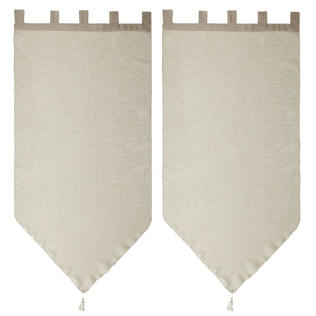 Vitrage &agrave; pattes voile uni taupe finition pointe pompon 60x120 cm x2