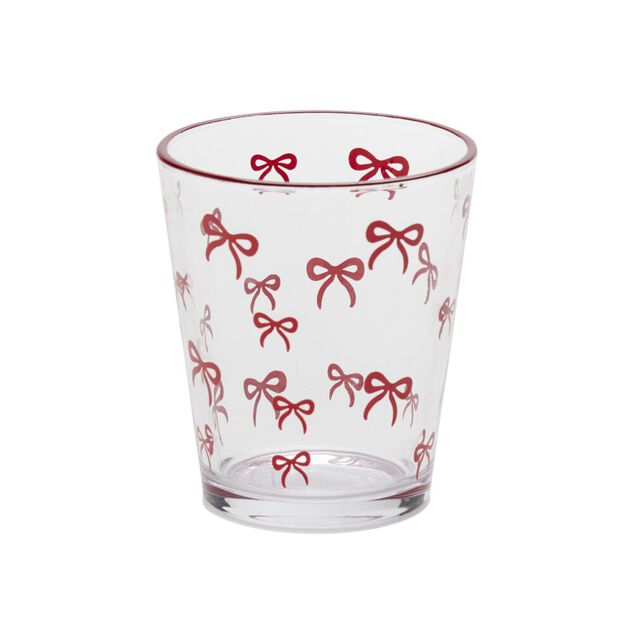 Verre bas transparent motifs noeuds roses &Oslash;8,8xH10cm
