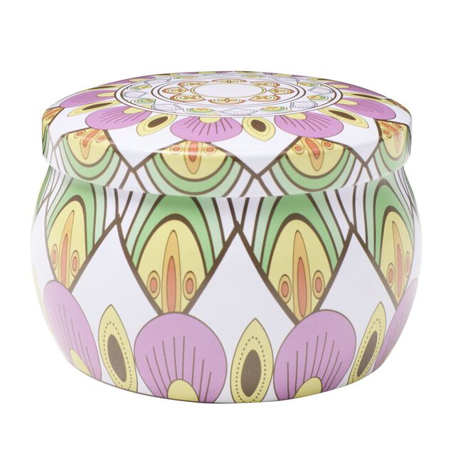 Bougie parfum&eacute;e dans pot m&eacute;tal motif indien color&eacute; 10H (3 mod&egrave;les)