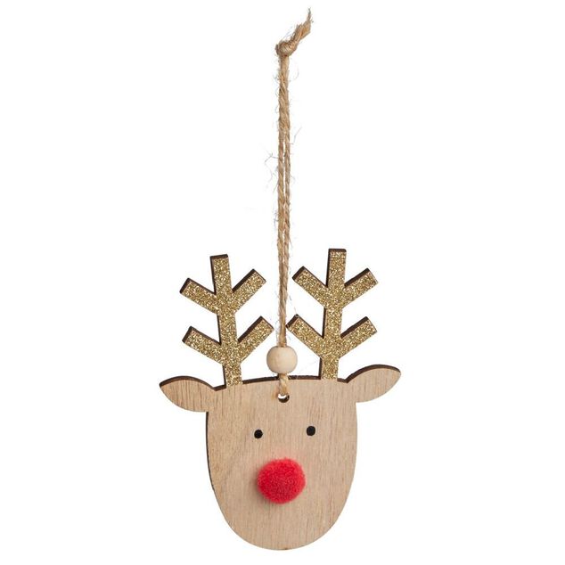 Déocration Noël à suspendre tête plate renne en bois H10cm