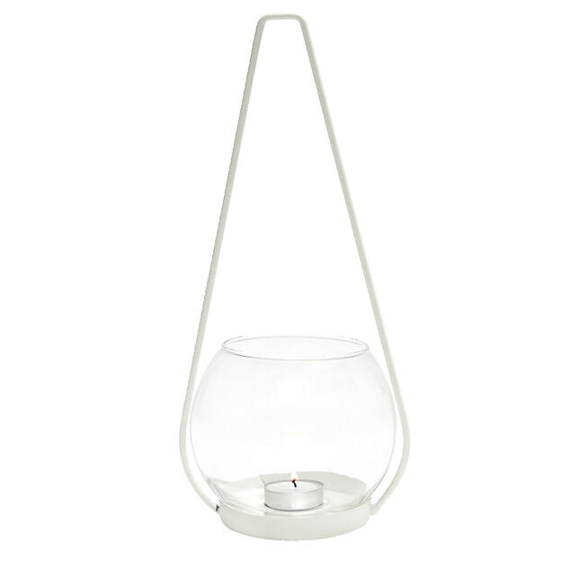 Bougeoir en verre avec suspension en m&eacute;tal