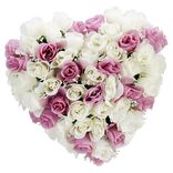 Coussin de fleurs forme coeur - Rose artificielle rose blanc