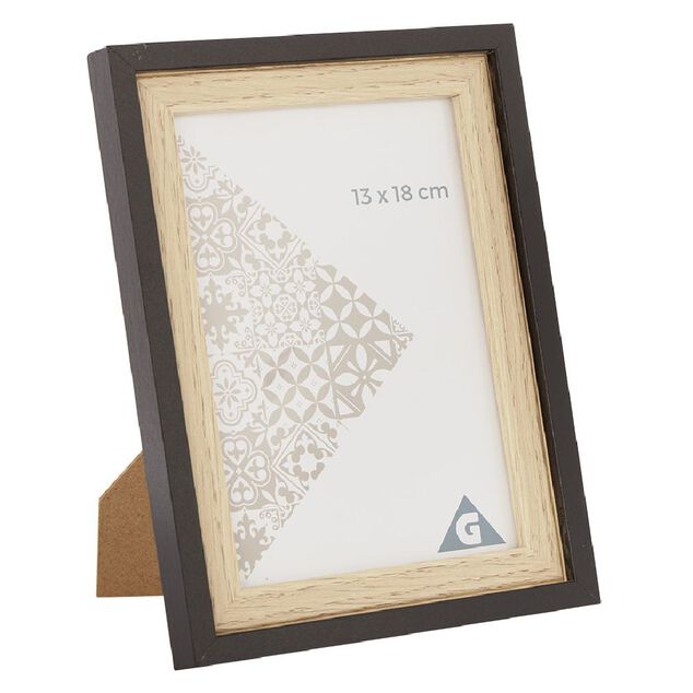 Cadre photo bois naturel et noir 17x22cm pour photo 13x18cm