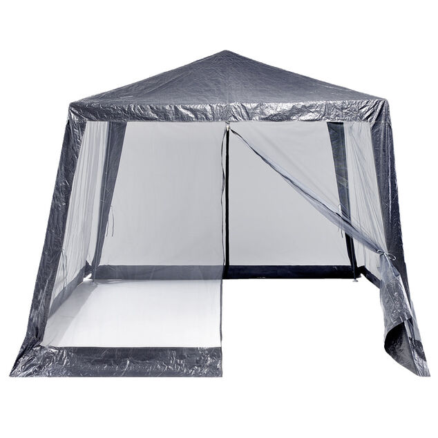 Tonnelle de jardin Sienne avec moustiquaire UPF50+ acier et tissu gris 3x3xH2,45m