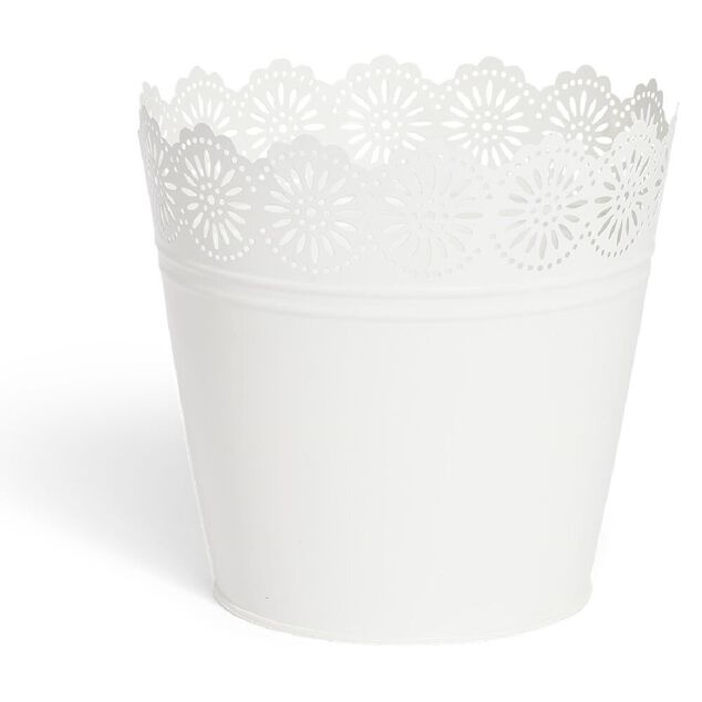 Pot de jardin en zinc motif ajour&eacute; rose clair &Oslash;17xH16cm