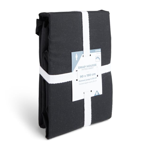 Drap housse 140x190cm 100% coton noir