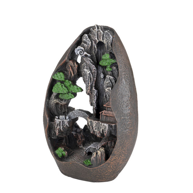 Fontaine à encens cascade plastique marron Ø10,5x22cm