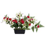 Jardini&egrave;re lys et oeillet artificiel rouge et blanc L73xl27xH47cm