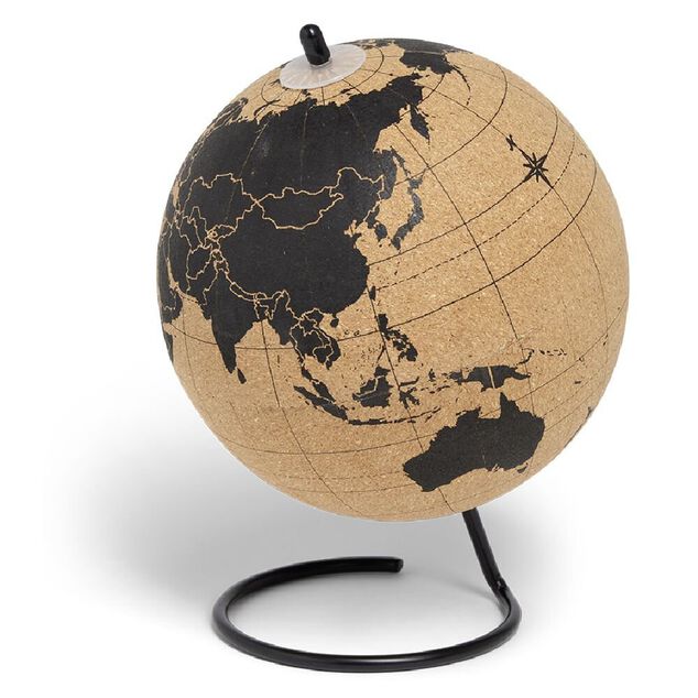 Globe terrestre en liège avec 6 punaises Ø15xH20cm