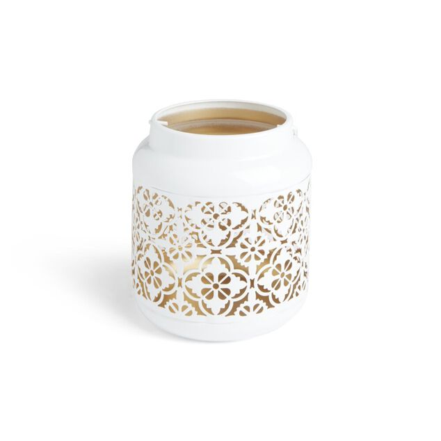 Lanterne carreaux de ciment ajourés métal blanc Ø12xH14cm