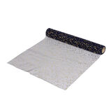 Chemin de table tulle bleu motif &eacute;toile dor&eacute;e 3m