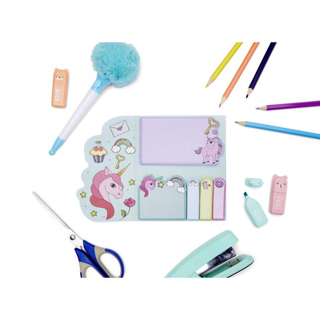 Carnet de notes adhésives enfantin 12x14,5cm - 2 modèles licorne ou dinosaure