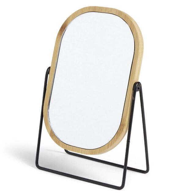Miroir &agrave; poser ovale bambou et fer 14,5x8xH22cm