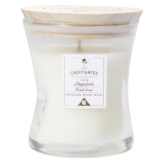Bougie parfum&eacute;e blanche Les cr&eacute;pitantes senteur linge frais 18H